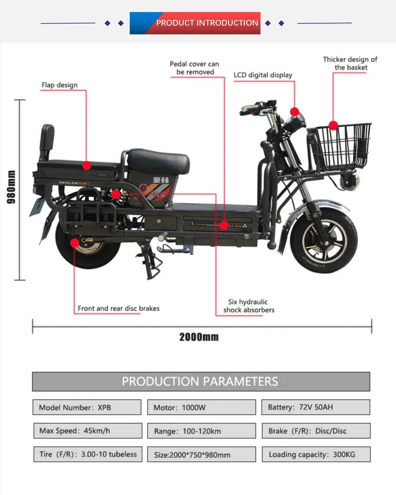 Yang Brothers Loadable 300kg Delivery Electric Motorcycle Scooter in China