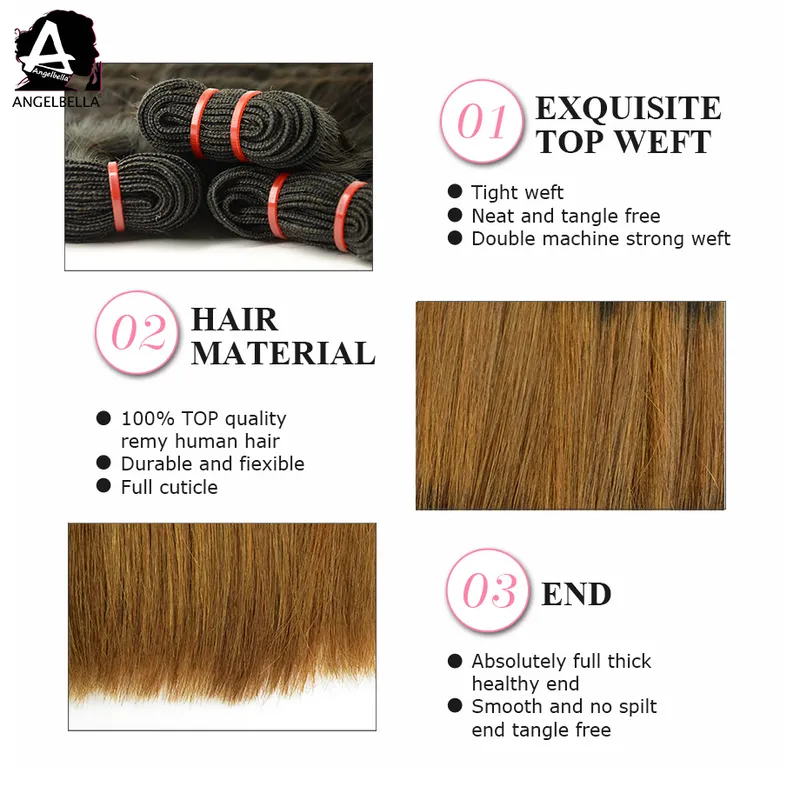 Angelbella Human Hair Weaving Brazilian Hair Weft for Women