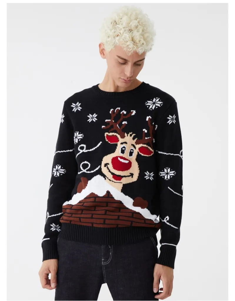 Fyb Custom Christmas Winter New Styles Cartoon Reindeer Jacquard Winter Clothes Pullover Sweater