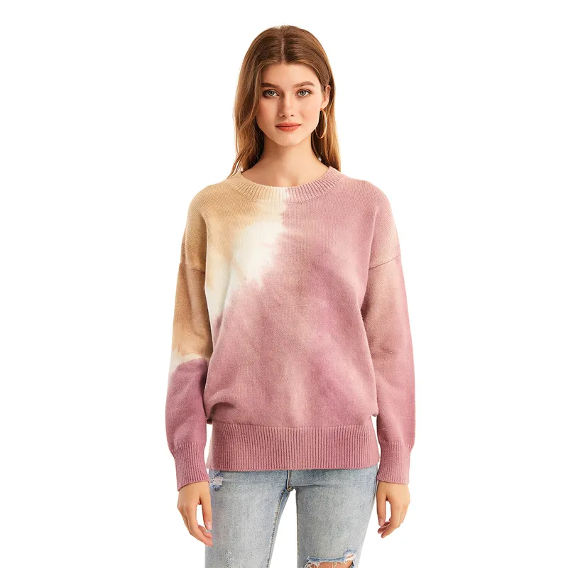 Fashion Women's Tie Dye Knit Clothing Pullover Sweatshirt Sweater