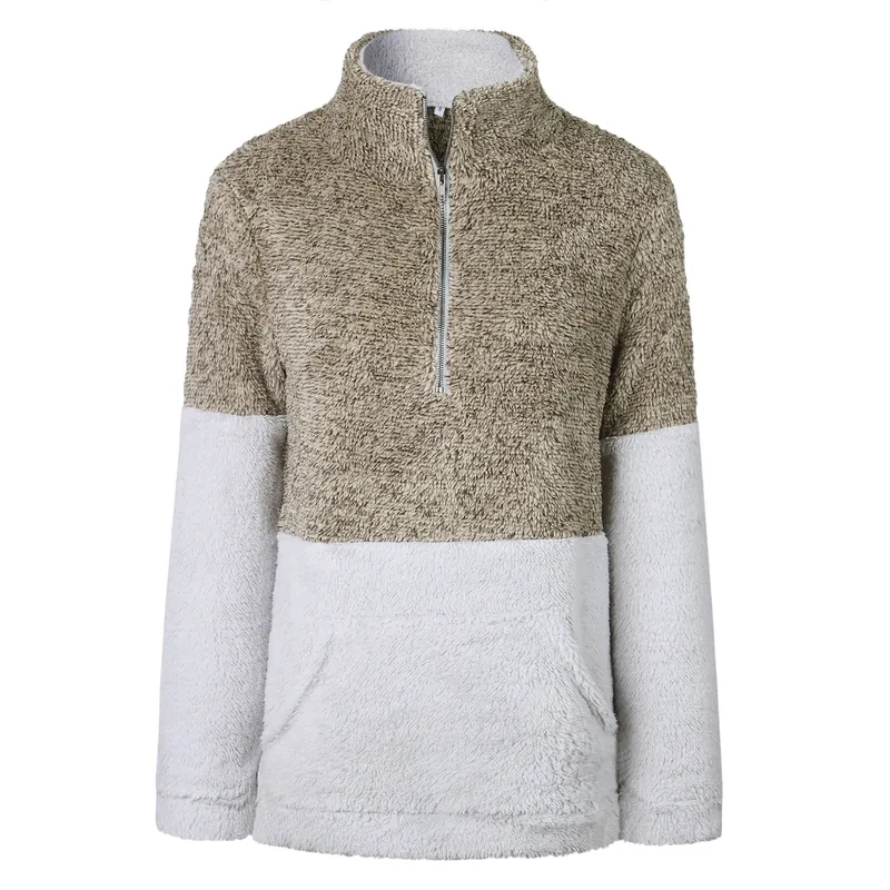 Fall Winter Women Zipper Pocket Fleece Pullover for Women