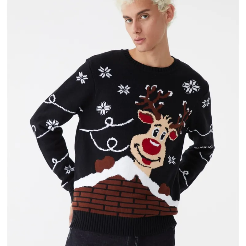 Fyb Custom Christmas Winter New Styles Cartoon Reindeer Jacquard Winter Clothes Pullover Sweater