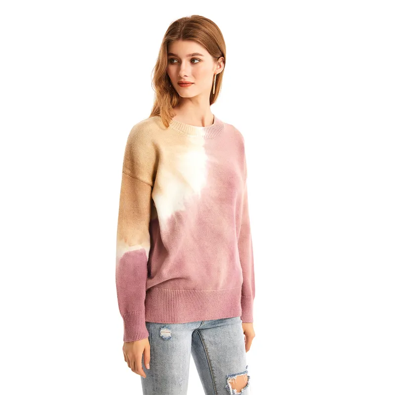 Fashion Women's Tie Dye Knit Clothing Pullover Sweatshirt Sweater