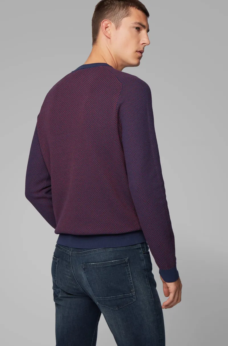 Men's Fashion Two-Tone Structured Jacquard Sweater in Recycled Yarn