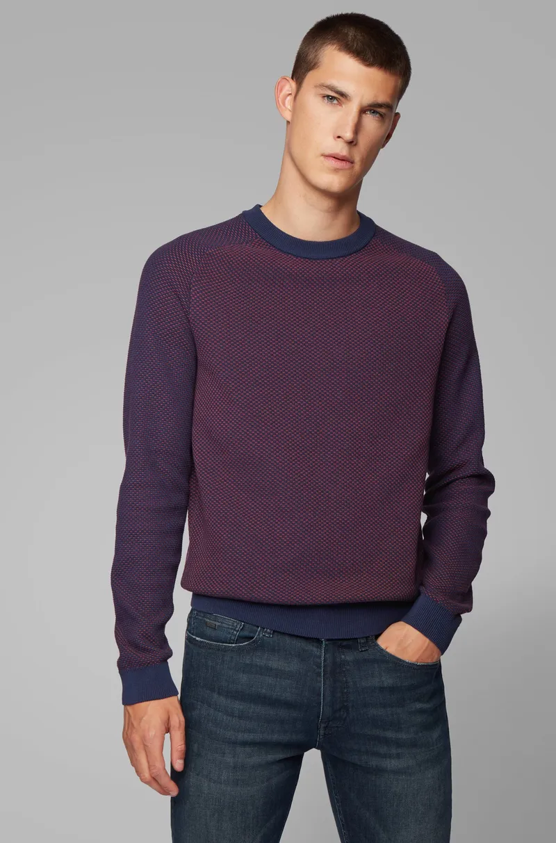 Men's Fashion Two-Tone Structured Jacquard Sweater in Recycled Yarn