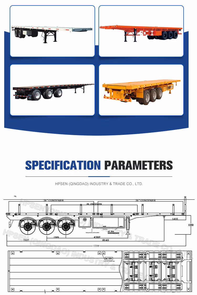 Flat Bed Container 3 Axles 60ton Flatbed Semi Trailer