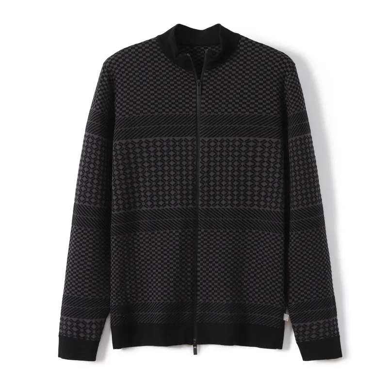 Fashion Men's Knitted Cardigan with Zipper and Whole Jacquard Sweaters