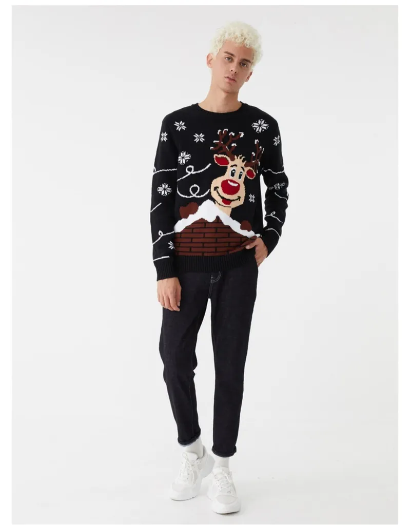 Fyb Custom Christmas Winter New Styles Cartoon Reindeer Jacquard Winter Clothes Pullover Sweater