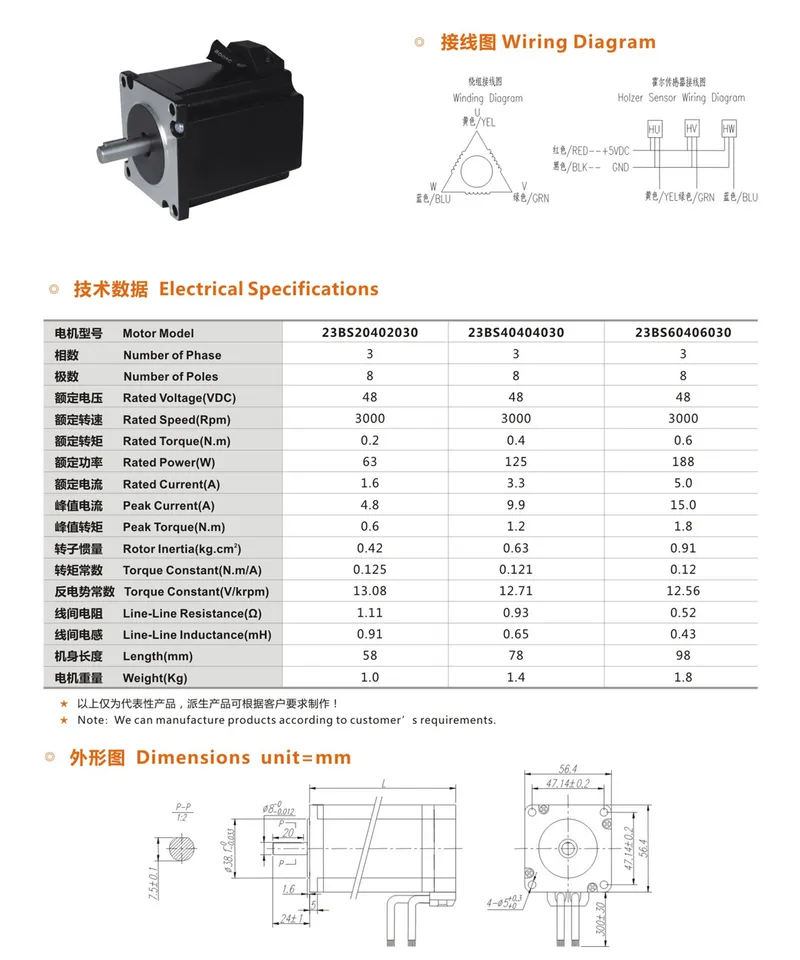 23BS Series 48VDC 3000rpm Brushless Motor for Textile Machine