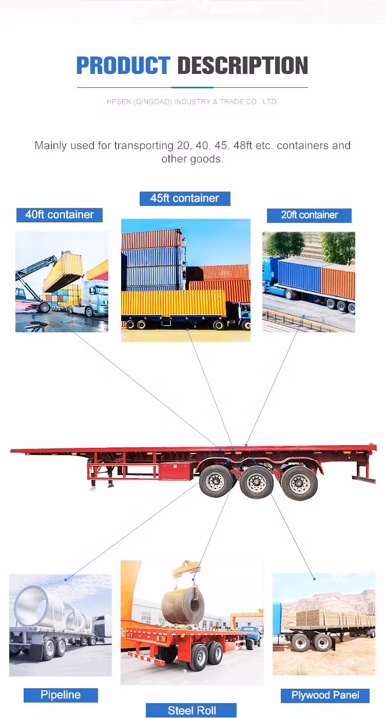 Flat Bed Container 3 Axles 60ton Flatbed Semi Trailer