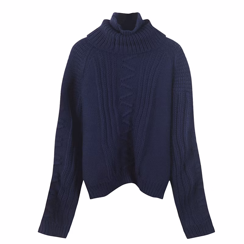 Women's Sweaters Wool Blended Cable knitted Turtleneck Pullover