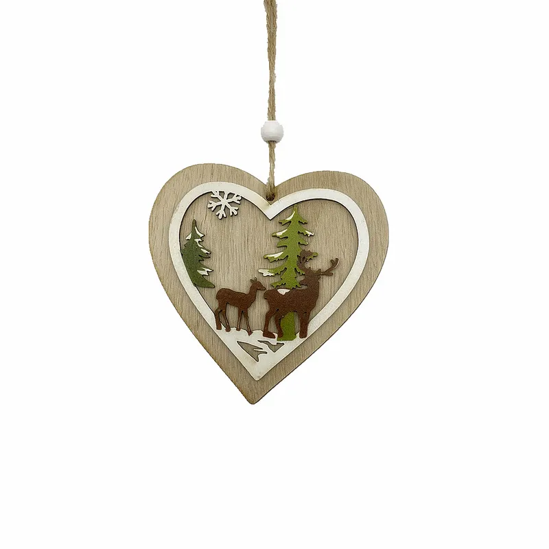 Heart Shape Wood Material Christmas Tree Ornaments