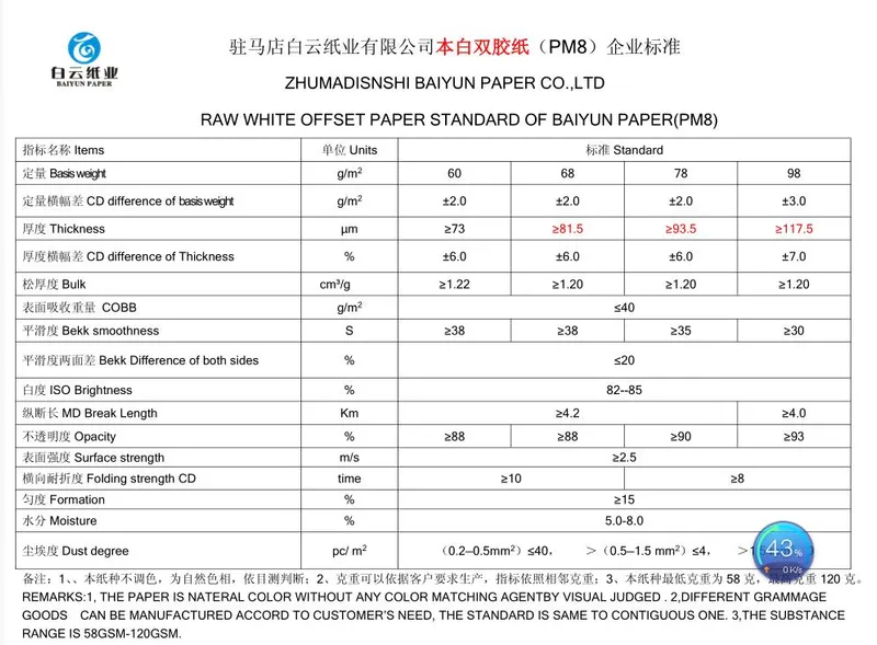 68/78/98GSM Ivory Color Woodfree Offset Paper/Bond Paper/Writing Paper