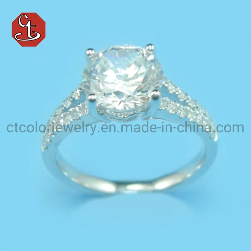 Simple Synthetic Daimond Rings Romantic Wedding Proposal  Silver Jewelry