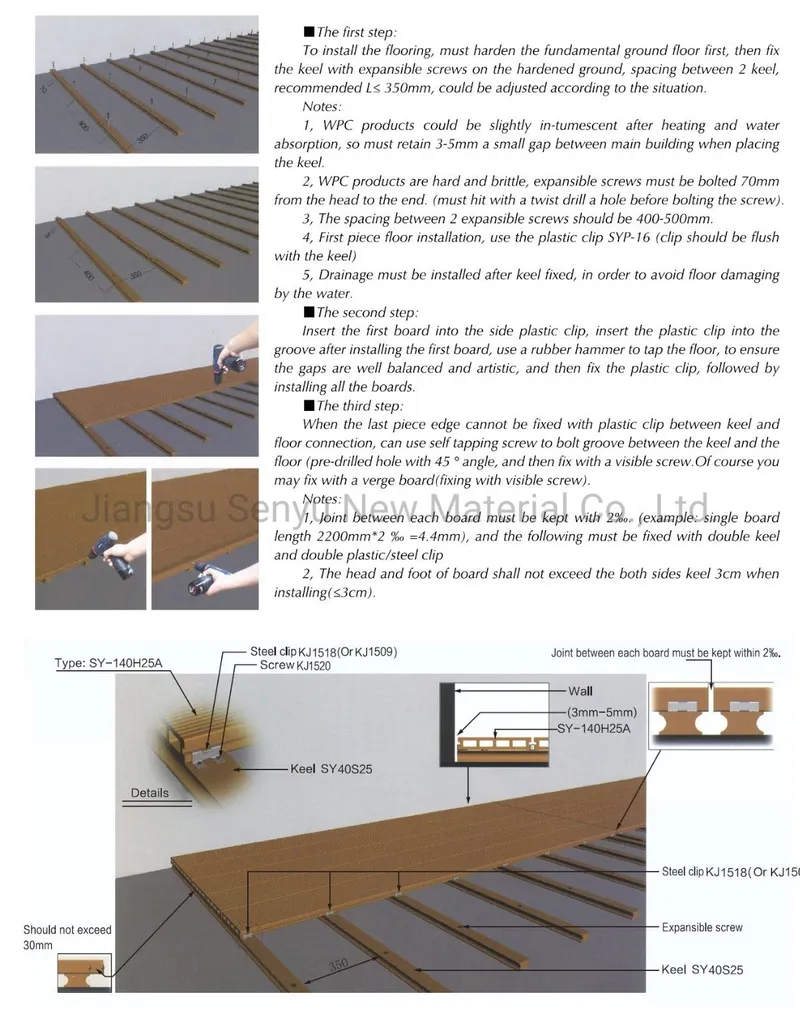 Grey Embossing WPC Decking Wood Plastic Composite Flooring with Ce