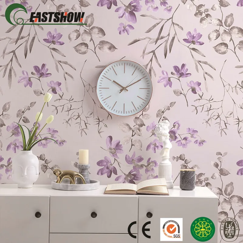 Beautiful Flower Pattern PVC Wall Paper for Wallcovering