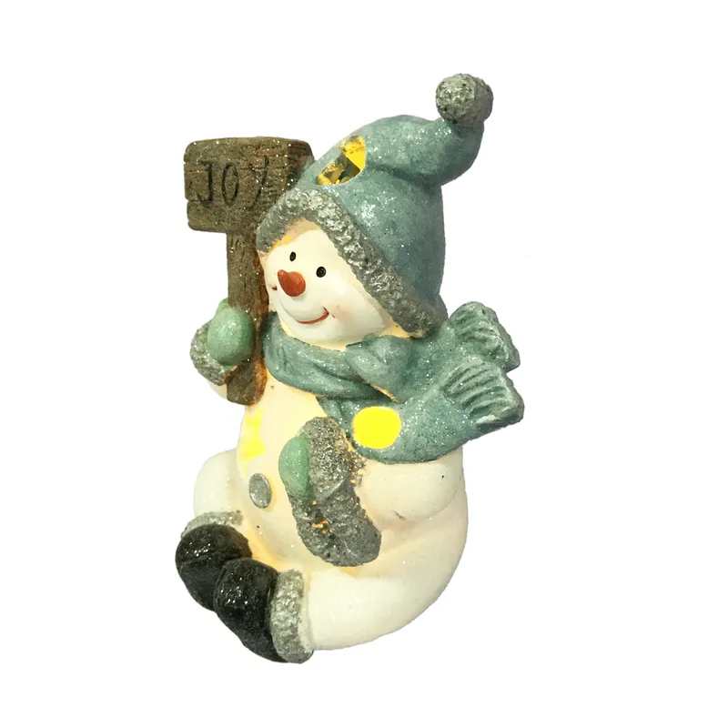 Resin Snowman and Fence Figurine Snow Scene Winter Crafts for Christmas Decoration