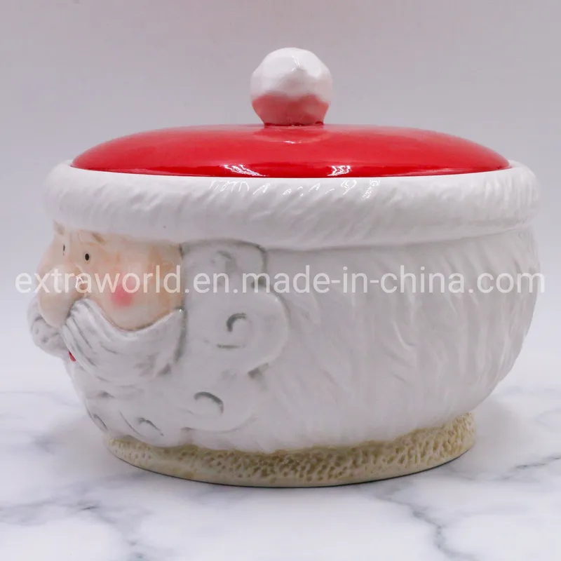 Hand Painted Sugar Bowl with Lid Christmas Santa Crafts