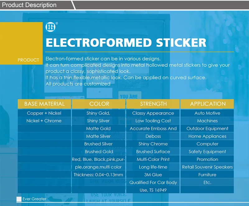 Custom Electroforming Sticker Metal Adhesive Nickel Stickers