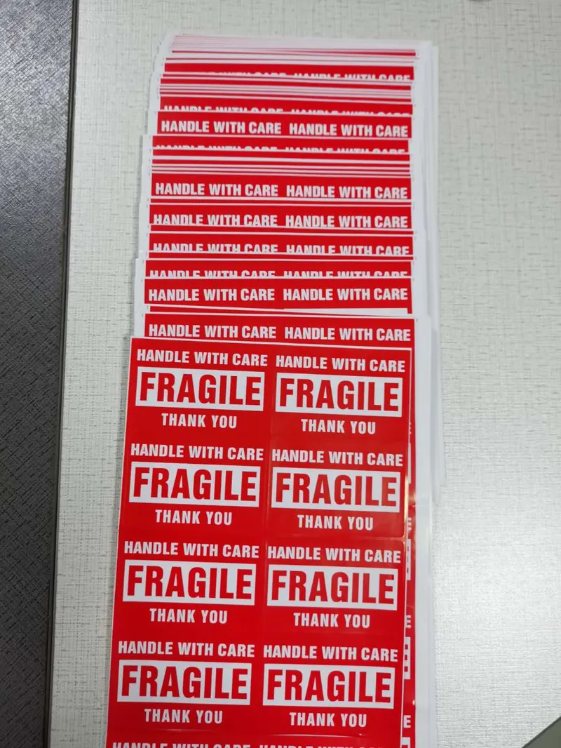 Labels, Handle with Care Fragile Thank You, Red Warning Shipping Label Stickers Adhesive Label