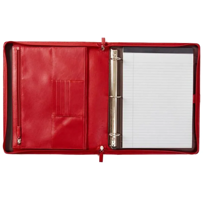 Ring Binder PU Leather Document Folder with Zipper Pocket