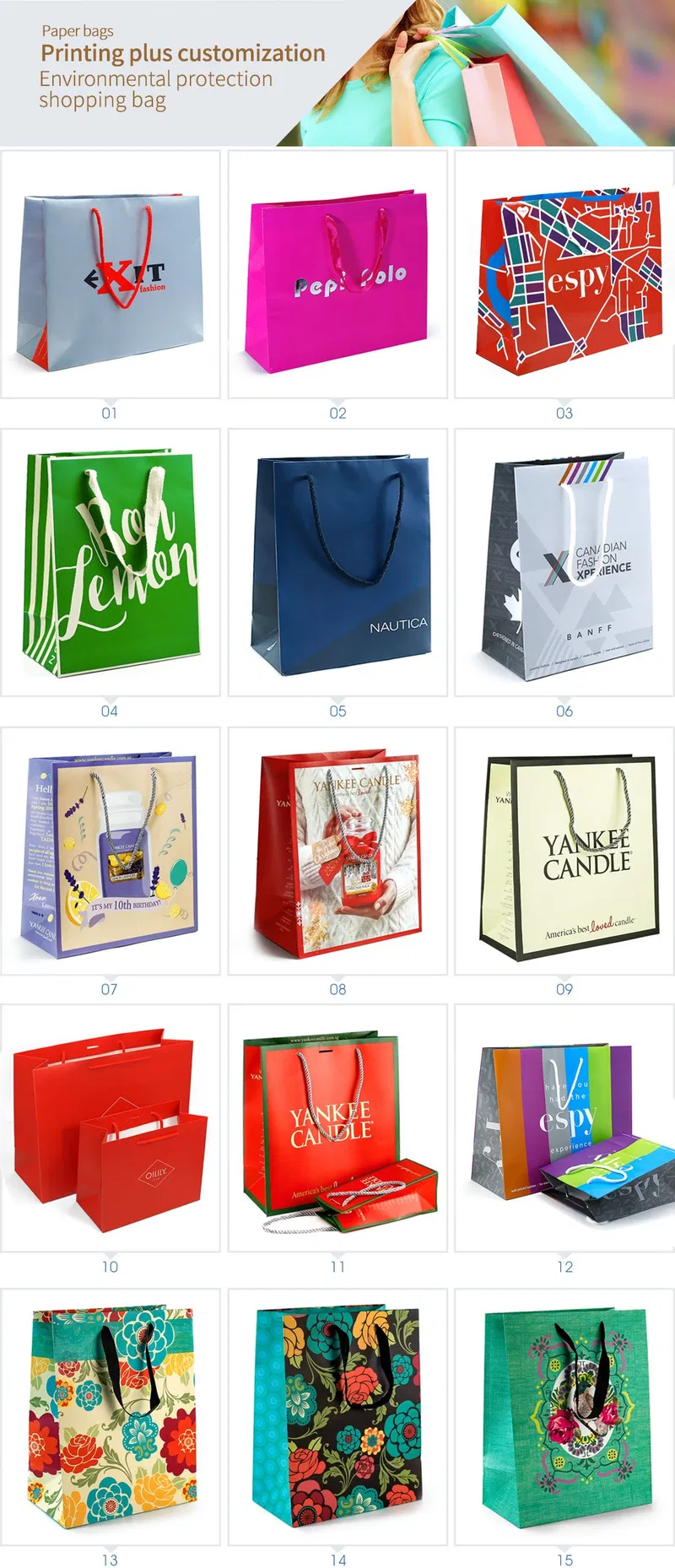 Factory Custom Printing Matte Paper Gift Bags with Ribbon Handle