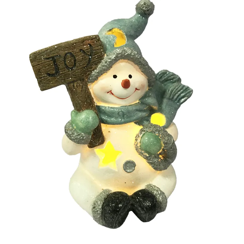 Resin Snowman and Fence Figurine Snow Scene Winter Crafts for Christmas Decoration