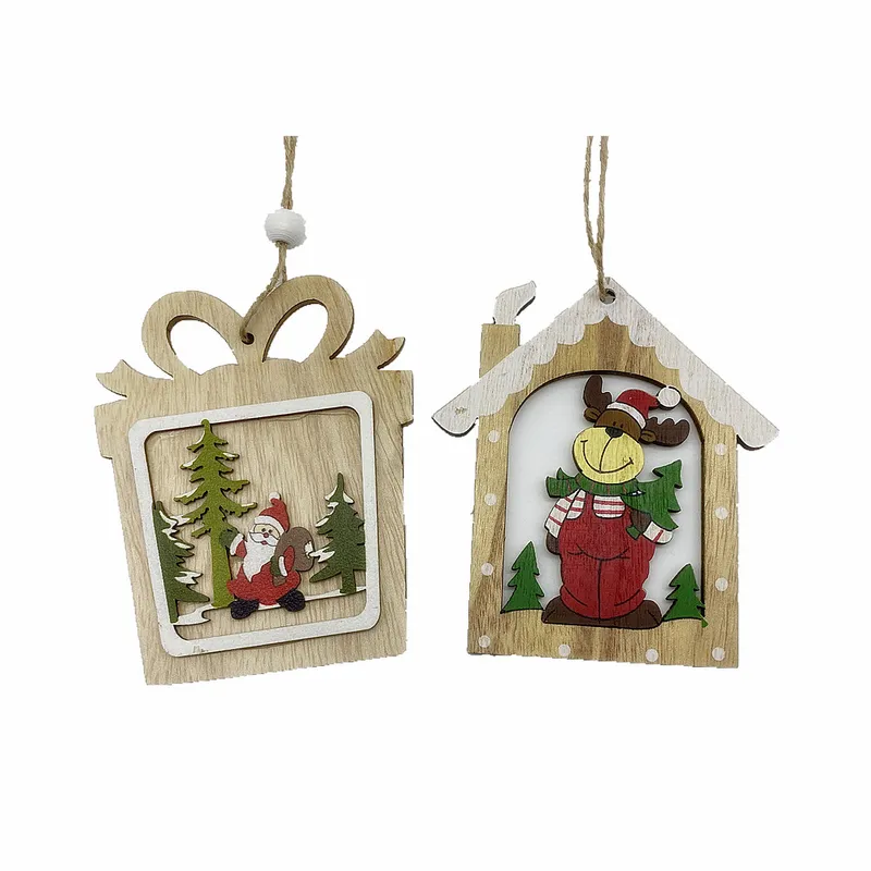 Xmas Home Decorations Mini Wooden Hanging Ornaments