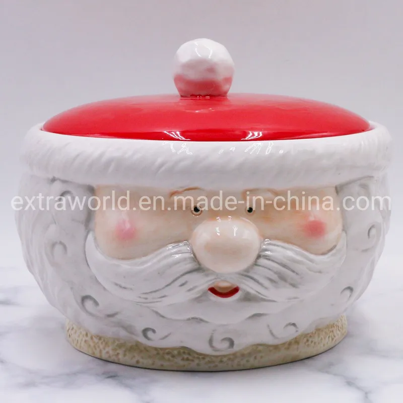 Hand Painted Sugar Bowl with Lid Christmas Santa Crafts