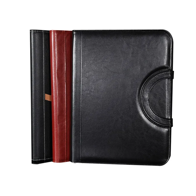 Logo Embossed Handle PU Leather Folder Padfolio