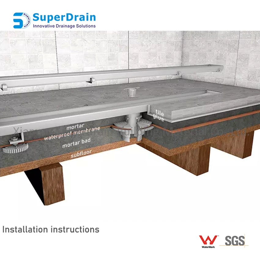 Stainless Steel Tile Insert Cover Plastic Siphon Shower Floor Horizontal Shower Drain Linear Floor Drain