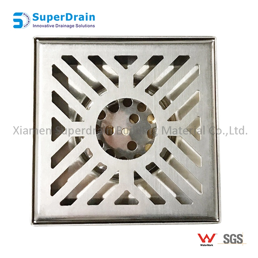 Stainless Steel Square Shower Floor Drain with Tile Insert Invisible Grate Cover Strainer Brushed Bathroom Drainer