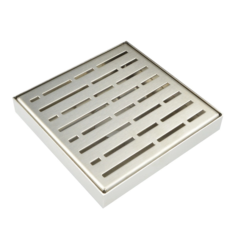 6 Inch Brushed Nickel Broken Lanes Square Drain Floor Drain