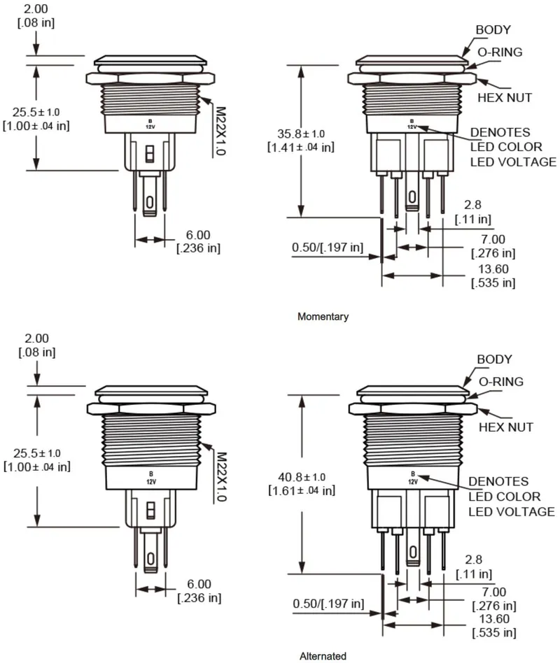 Light LED Push Button Switch Latching Normal Open