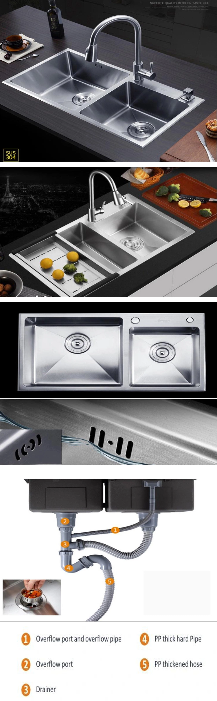 Custom Stainless Steel Kitchen Sinks Single Bowl Sinks Double Bowl Sink Undermount Sinks