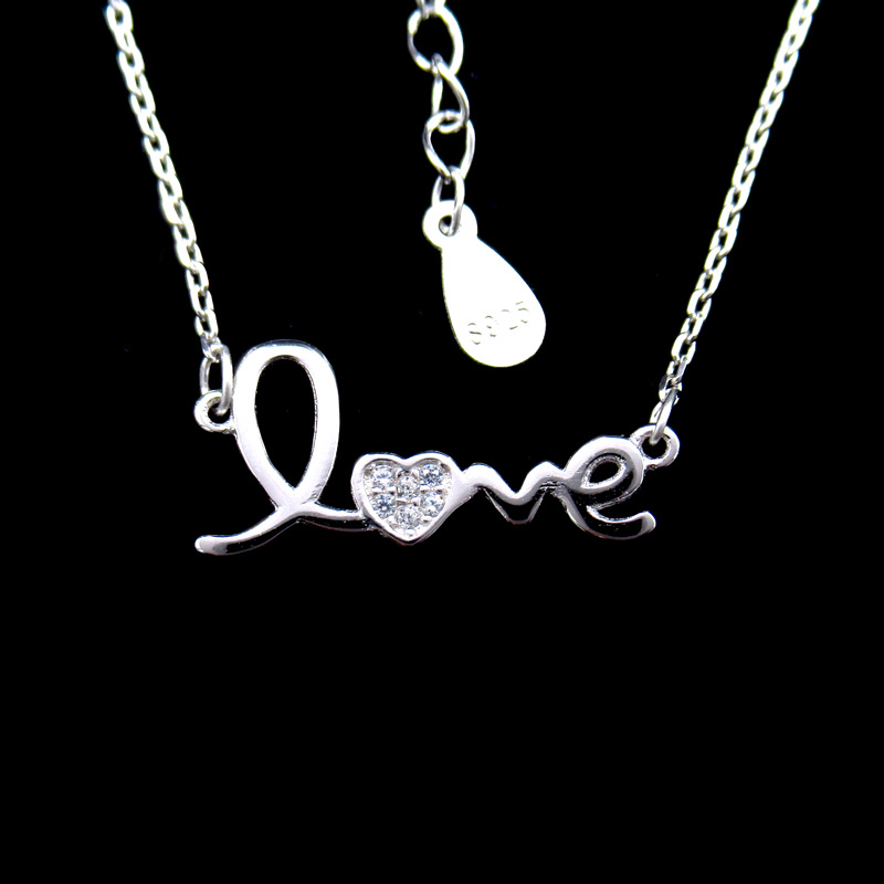 Romantic Pure Silver Cubic Zirconia Love Shaped Necklace for Couples