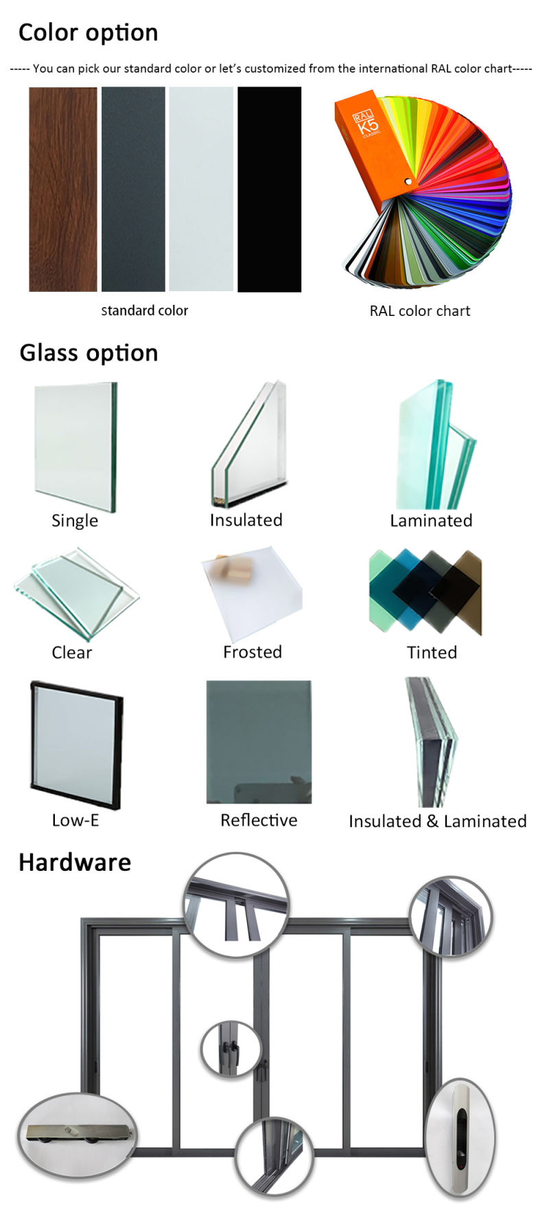 Aluminium Door Slide Door 3 Tracks Sliding Glass Door