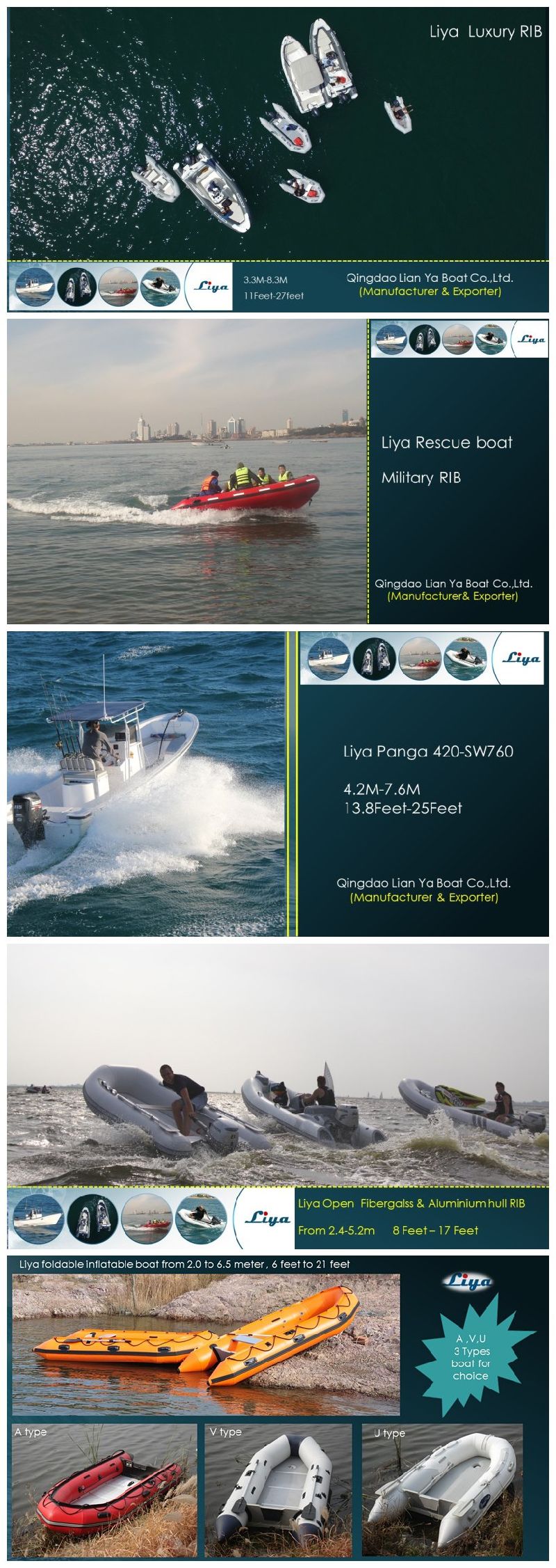 Liya 4.8m Double Hull Rib Boat Inflatable Boats Aluminum Boats
