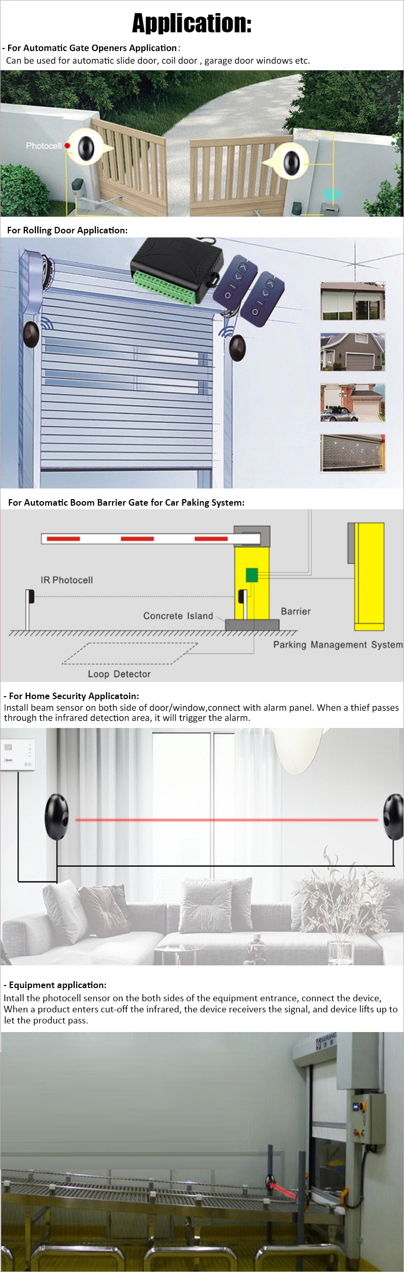 Active IR Single Infrared Beam Sensor for Automatic Sliding Door Gate