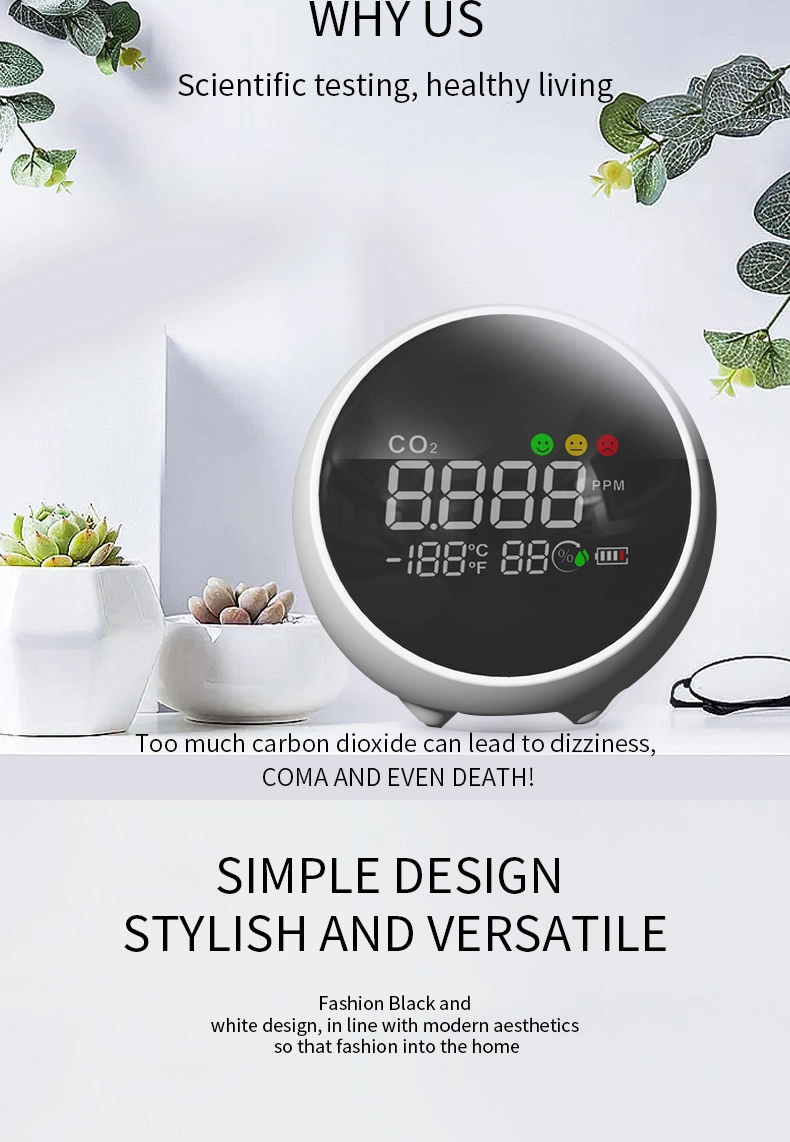 Indoor Air Quality Meter 5000 Ppm CO2 Gas Detector with Temperature Deg C/F/Humidity
