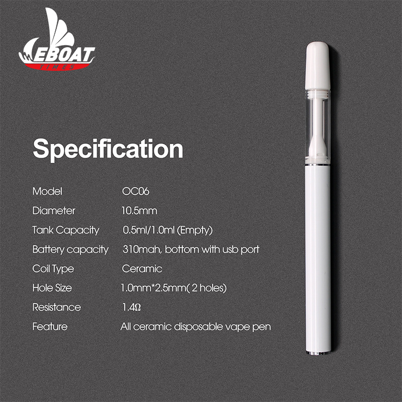 2021 New Products Full White Ceramic Structure 310mAh Rechargeable Vape Pen