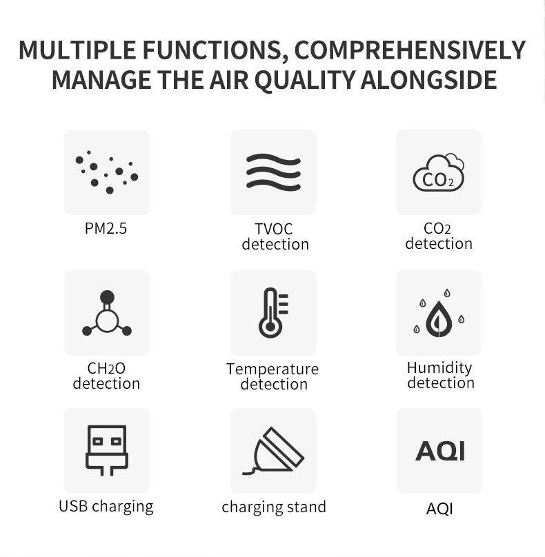 Indoor Monitor Tvoc Pm2.5 Temperature Humidity Sensor Air Quality Detector