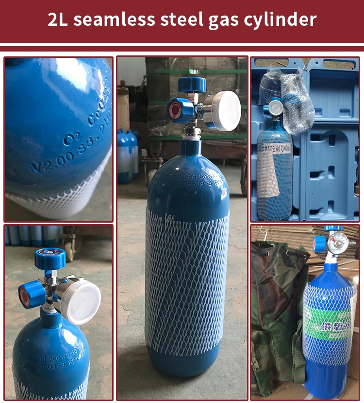 2L 150bar Oxygen Cylinder with Bag, Humidity Bottle with Flow Meter