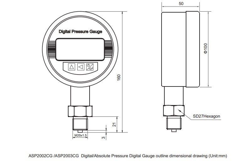 Digital Pressure Gauge with 2 AA Battery Power Supply