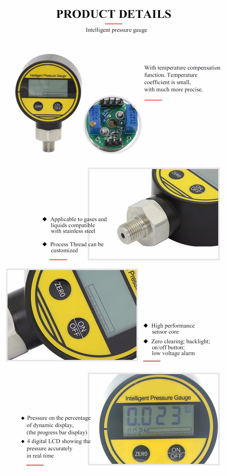 High Pressure Digital Manometer Pressure Gauge with Battery Powered
