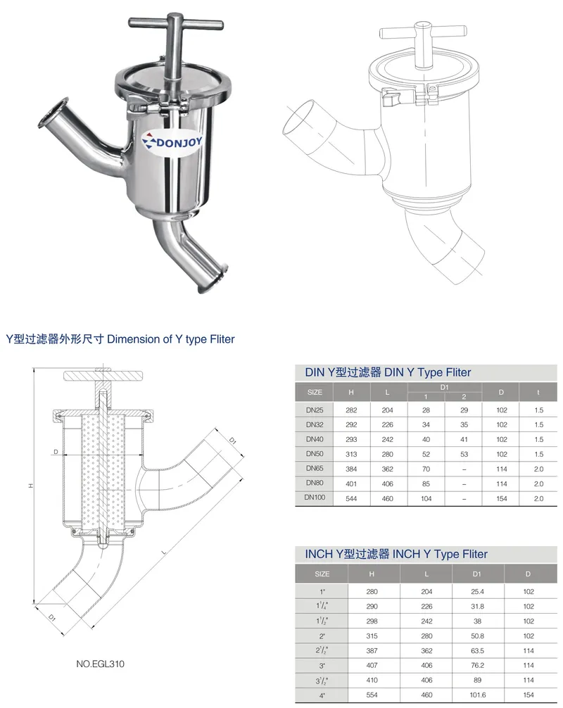 Stainless Steel Clamped Micropre Sanitary Filter with Sample Valve