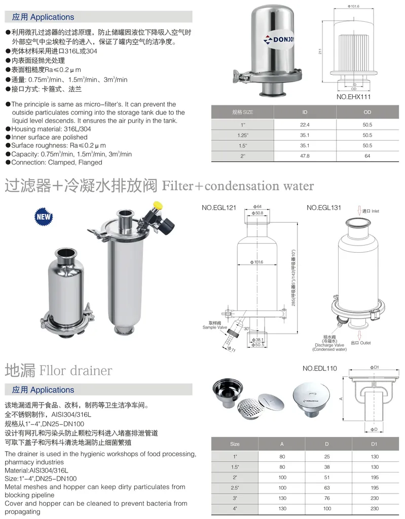 Stainless Steel Clamped Micropre Sanitary Filter with Sample Valve