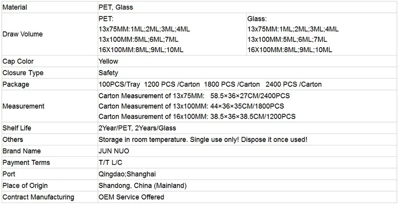 Disposable Negative Pressure Glass/ Plastic Blood Taking Tubes