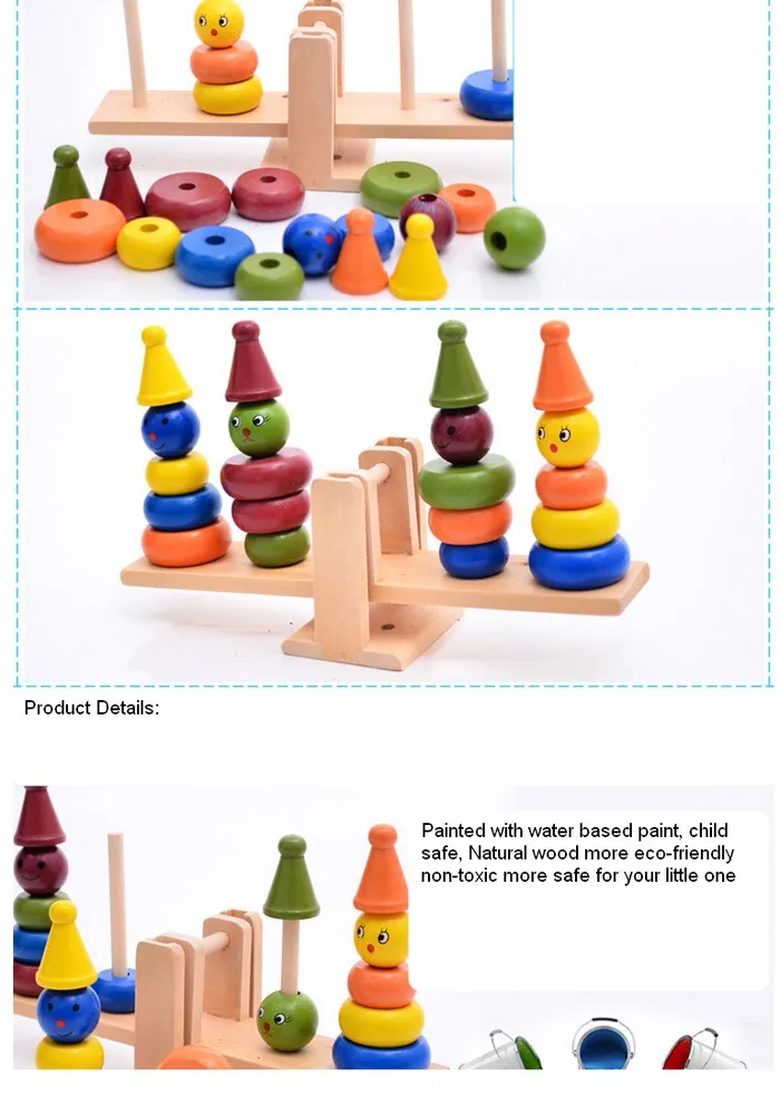 Wooden Early Educational Multicolor Balance Block Stack Children Toys