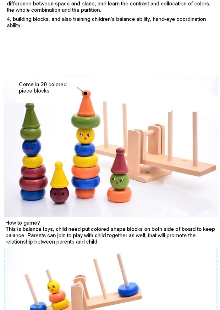 Wooden Early Educational Multicolor Balance Block Stack Children Toys